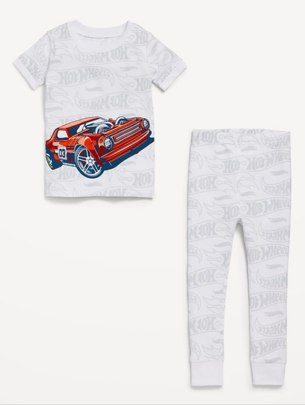 Hot Wheels 5T Kids White Pajama Set with Red Race Car Shorts Sleeves